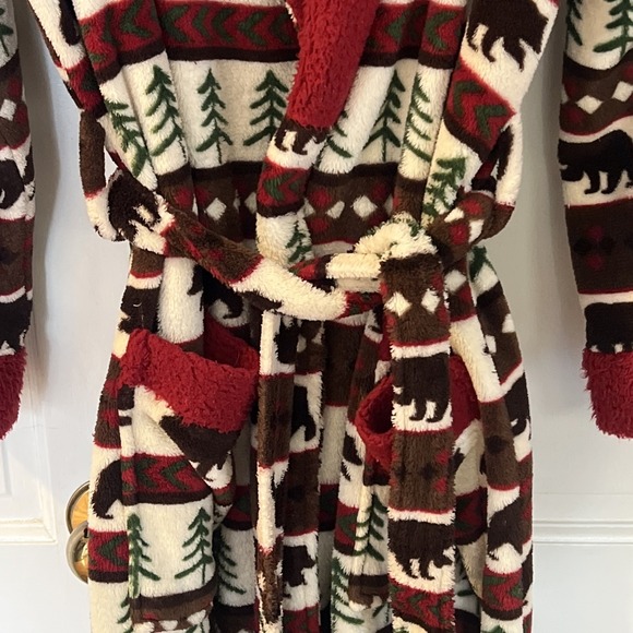 LAZY ONE Women's Bear Fair Isle Ultra Cozy Bathrobe Sherpa Fleece Size L/XL - Picture 3 of 10
